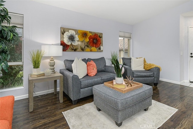 living area featuring wood finished floors and baseboards
