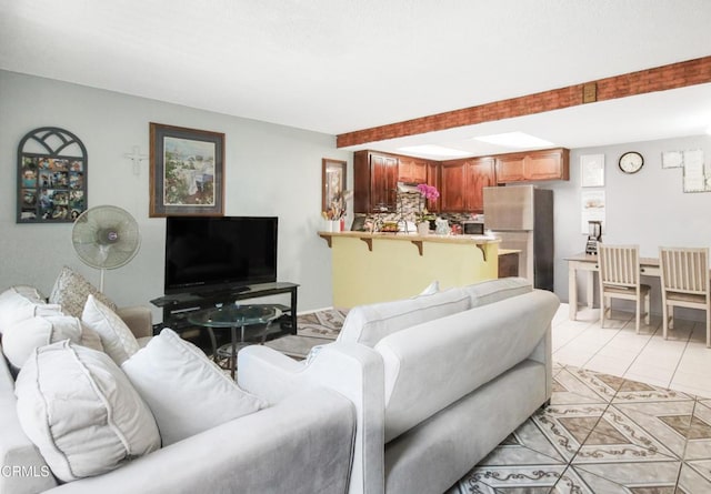 4578 Saviers Rd, Oxnard, CA 93033 - living room with light tile patterned floors and beam ceiling