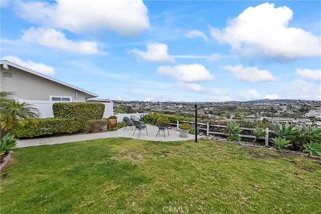 view of grassy yard with a patio area