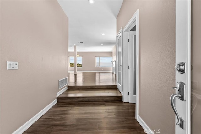 561 S Ventu Park Rd, Newbury Park, CA 91320 - hall with dark wood-style flooring and recessed lighting