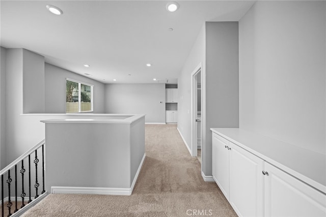 33378 Barmetta Ln, Temecula, CA 92592 - corridor featuring an upstairs landing, light carpet, recessed lighting, and baseboards