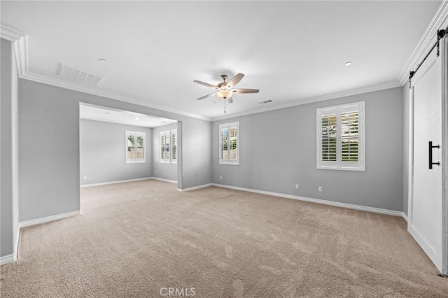 33378 Barmetta Ln, Temecula, CA 92592 - unfurnished bedroom featuring light colored carpet, baseboards, crown molding, and a ceiling fan