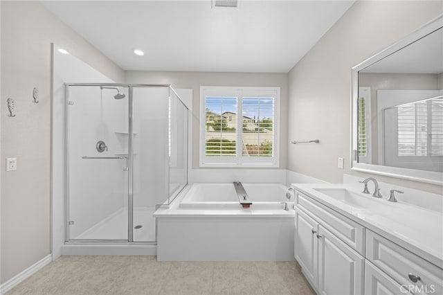33378 Barmetta Ln, Temecula, CA 92592 - full bath featuring a shower stall, vanity, and a garden tub
