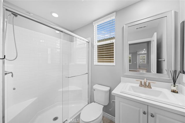 33378 Barmetta Ln, Temecula, CA 92592 - full bath with a stall shower, toilet, vanity, and baseboards
