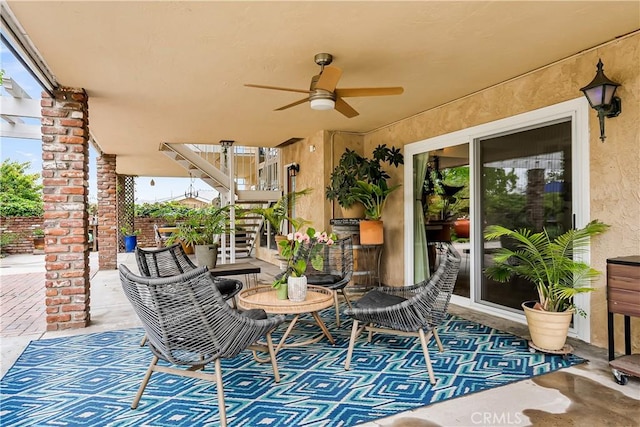 1475 Trenton Dr, Riverside, CA 92506 - view of patio / terrace with a ceiling fan and stairs