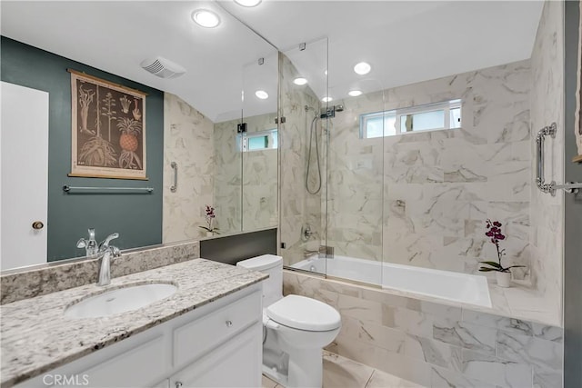 1475 Trenton Dr, Riverside, CA 92506 - full bath featuring tiled shower / bath, toilet, vanity, and recessed lighting