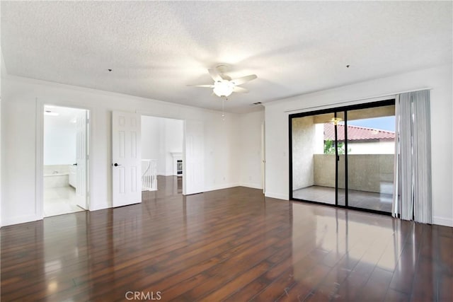 43195 Andrade Ave Unit A, Hemet, CA 92544 - empty room with wood finished floors, a ceiling fan, a textured ceiling, and baseboards