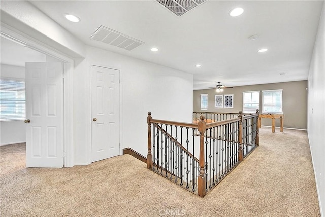 37089 Meadow Brook Way, Beaumont, CA 92223 - hall featuring carpet floors, an upstairs landing, recessed lighting, and baseboards