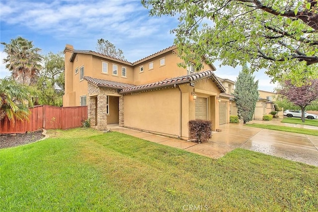 37089 Meadow Brook Way, Beaumont, CA 92223 - view of side of property with a tile roof, stucco siding, stone siding, driveway, and an attached garage