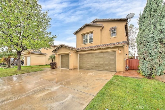 37089 Meadow Brook Way, Beaumont, CA 92223 - mediterranean / spanish house with a tile roof, stucco siding, concrete driveway, and a garage