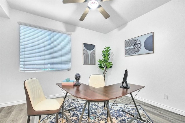 37089 Meadow Brook Way, Beaumont, CA 92223 - office featuring wood finished floors, baseboards, and ceiling fan