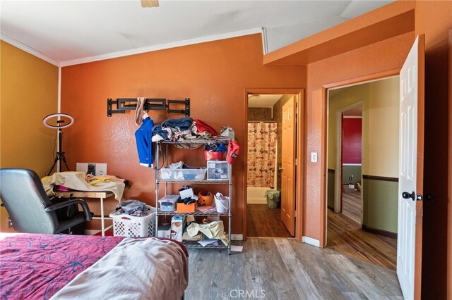 1451 Segovia Ct, Madera, CA 93638 - bedroom with wood finished floors, ornamental molding, and baseboards