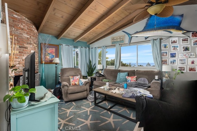 2785 Solana Way, Laguna Beach, CA 92651 - living area with a ceiling fan, wood ceiling, and carpet