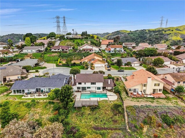 aerial perspective of suburban area featuring a pool area