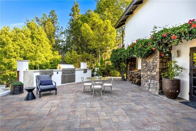 view of patio with area for grilling and outdoor dining space