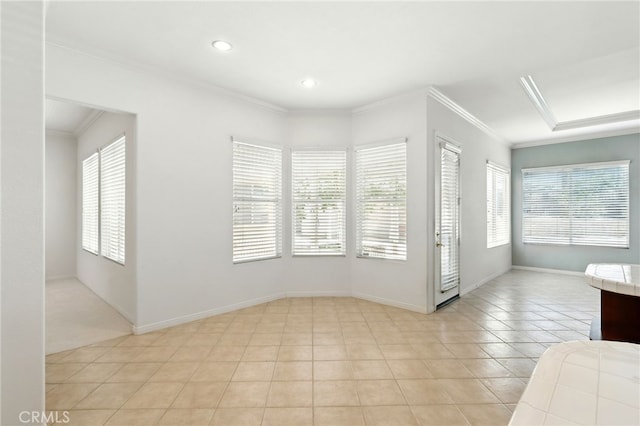 42133 Wagon Wheel Ln, Murrieta, CA 92562 - spare room with crown molding, light tile patterned floors, and recessed lighting