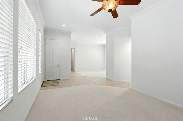 42133 Wagon Wheel Ln, Murrieta, CA 92562 - spare room featuring carpet floors, recessed lighting, ornamental molding, and ceiling fan