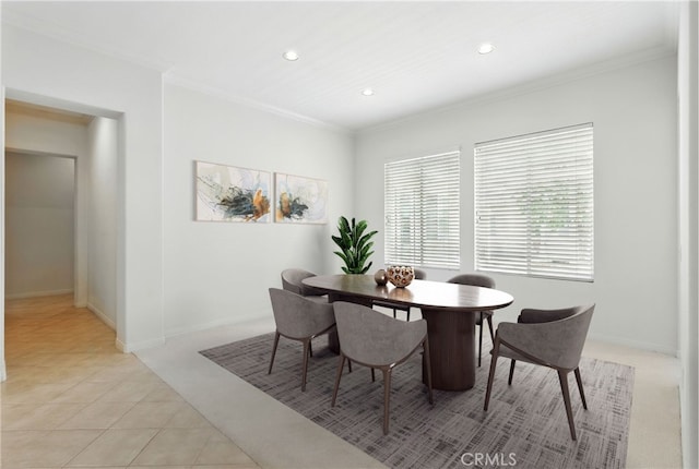 42133 Wagon Wheel Ln, Murrieta, CA 92562 - dining room with recessed lighting, ornamental molding, and light tile patterned floors