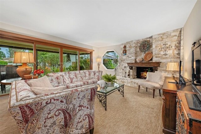 14321 Mimosa Ln, Tustin, CA 92780 - living area with carpet floors and a large fireplace