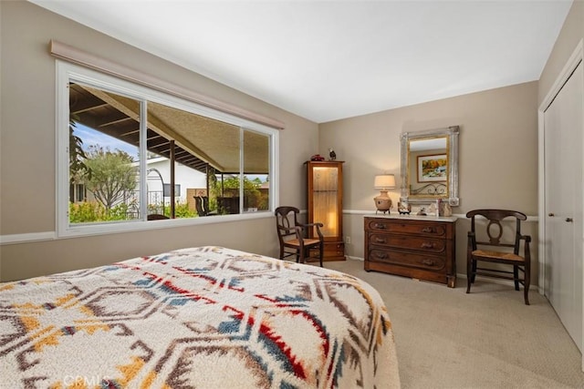 bedroom with carpet floors and a closet