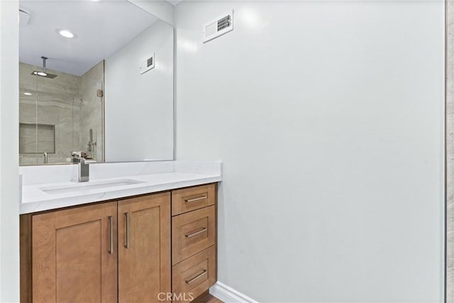 1972 N Fern St, Orange, CA 92867 - full bathroom featuring a walk in shower, vanity, baseboards, and recessed lighting