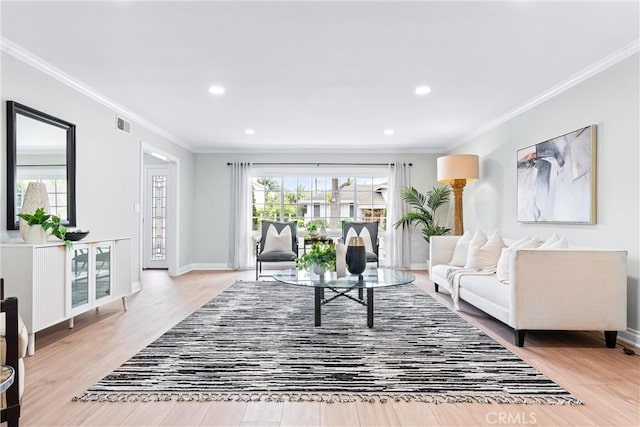 1972 N Fern St, Orange, CA 92867 - living room with plenty of natural light, crown molding, wood finished floors, recessed lighting, and baseboards
