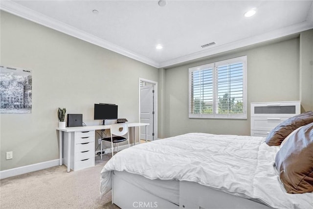135 Bridle Path, Irvine, CA 92602 - bedroom with ornamental molding, carpet flooring, baseboards, an office area, and recessed lighting