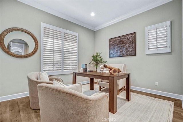 135 Bridle Path, Irvine, CA 92602 - office area featuring crown molding, wood finished floors, baseboards, and recessed lighting
