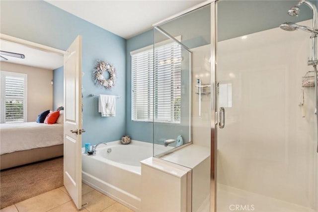 1436 Via Rojas, Hemet, CA 92545 - bathroom with ensuite bath, tile patterned floors, a garden tub, and a stall shower