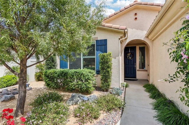 1436 Via Rojas, Hemet, CA 92545 - property entrance featuring stucco siding and a tile roof