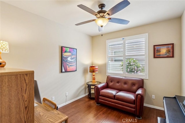 1436 Via Rojas, Hemet, CA 92545 - living area featuring baseboards, a ceiling fan, and wood finished floors