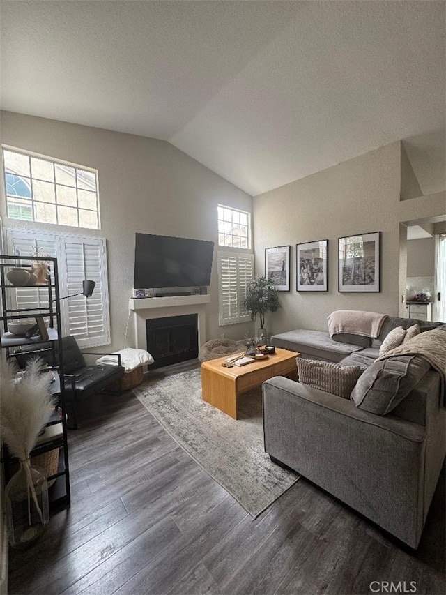 170 Agostino, Irvine, CA 92614 - living room featuring wood finished floors, lofted ceiling, a fireplace, and a textured ceiling