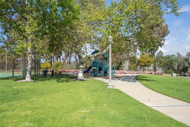 view of community featuring a lawn