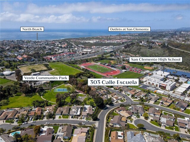 303 Calle Escuela, San Clemente, CA 92672 - aerial view of property and surrounding area featuring a nearby body of water