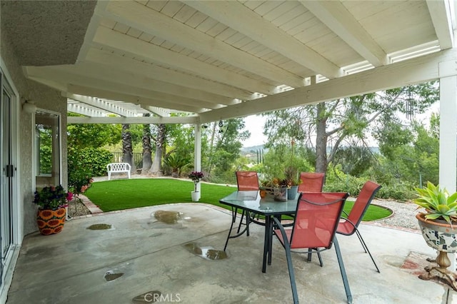 21714 Agajanian Ln, Saugus, CA 91350 - view of patio / terrace featuring outdoor dining space and a pergola