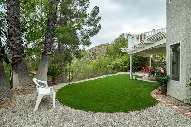 21714 Agajanian Ln, Saugus, CA 91350 - view of green lawn featuring a pergola, a patio, and a mountain view
