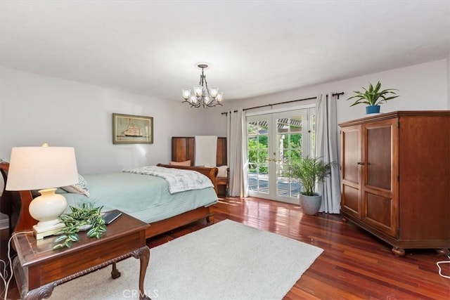 37895 Avenida Bravura, Temecula, CA 92592 - bedroom featuring french doors, access to outside, a chandelier, and wood finished floors