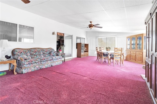 15199 Farmington Ct, Hesperia, CA 92345 - carpeted living room with a ceiling fan