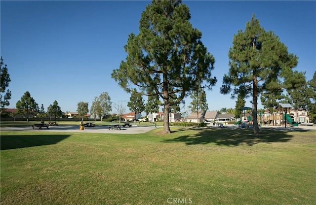 view of property's community with a yard