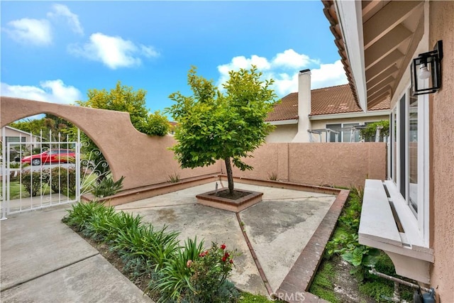 view of yard with fence and a patio area