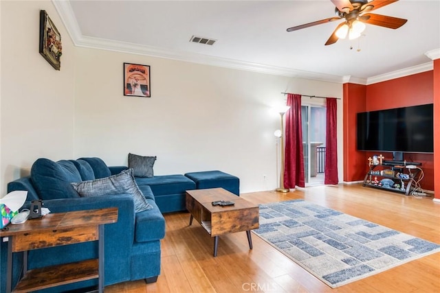 8160 W Preserve, Chino, CA 91708 - living area featuring ceiling fan, crown molding, and light wood-style flooring