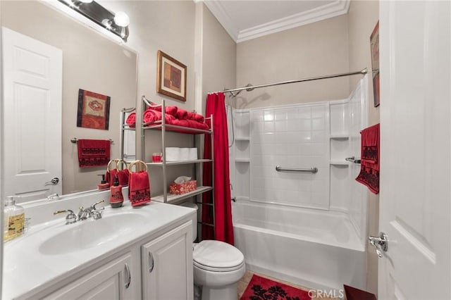 19536 Cherrydale Ct, Apple Valley, CA 92308 - full bath with ornamental molding, toilet, vanity, and shower / tub combo