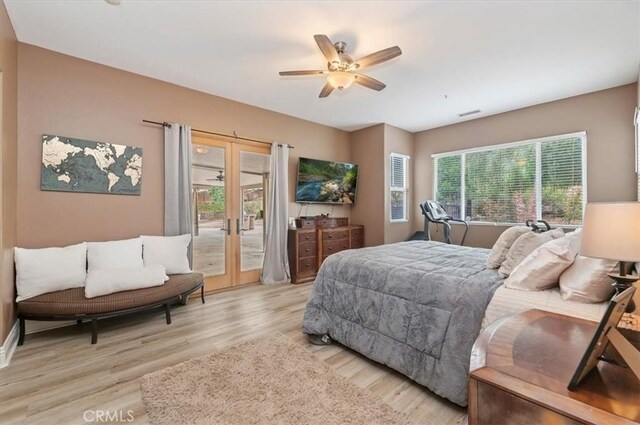 1232 Tucson Ave, Norco, CA 92860 - bedroom with access to exterior, light wood-style flooring, a ceiling fan, and baseboards