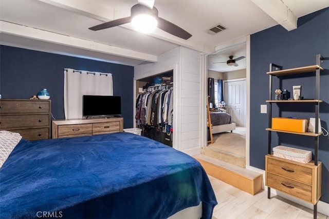 4034 Durfee Ave, Pico Rivera, CA 90660 - bedroom featuring wood finished floors, ceiling fan, and beamed ceiling