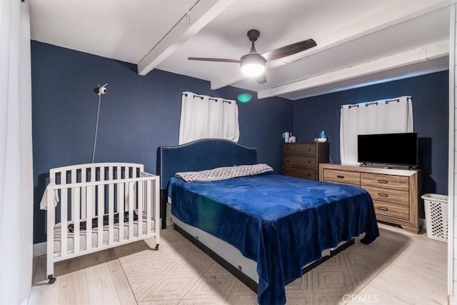 4034 Durfee Ave, Pico Rivera, CA 90660 - bedroom featuring beam ceiling, wood finished floors, and a ceiling fan