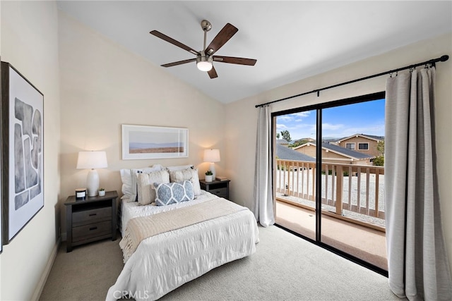 206 Avenida Adobe, San Clemente, CA 92672 - bedroom featuring carpet floors, access to exterior, lofted ceiling, baseboards, and ceiling fan