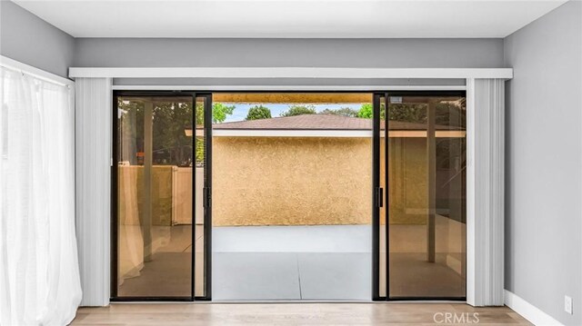doorway featuring healthy amount of natural light and wood finished floors