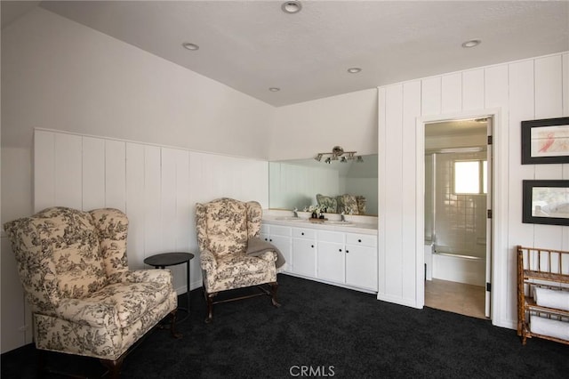 28956 Palisades Dr, Lake Arrowhead, CA 92352 - living area with dark colored carpet