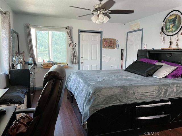 7477 Corona Ave, Hesperia, CA 92345 - bedroom with wood finished floors and a ceiling fan
