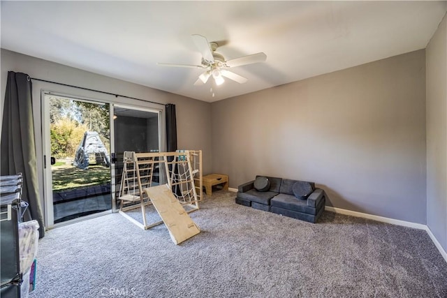 30681 Southern Cross Rd, Temecula, CA 92592 - carpeted living area with a ceiling fan and baseboards